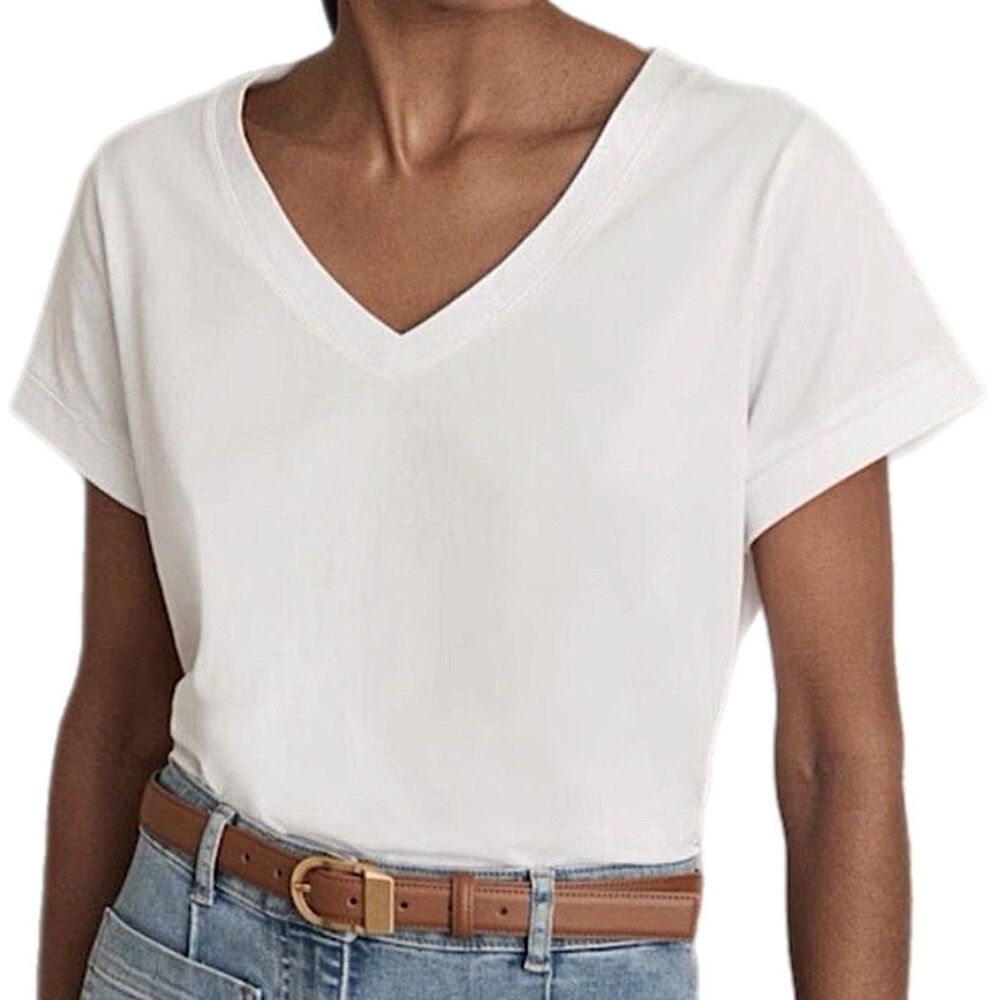 Reiss Luna Brushed Cotton V-Neck Tee White Size Large Designer Soft Luxury Basic